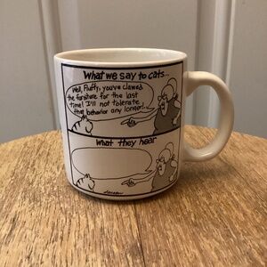 Vintage 80s The Far Side By Gary Larson Coffee Mug Cup "What We Say To Cats"